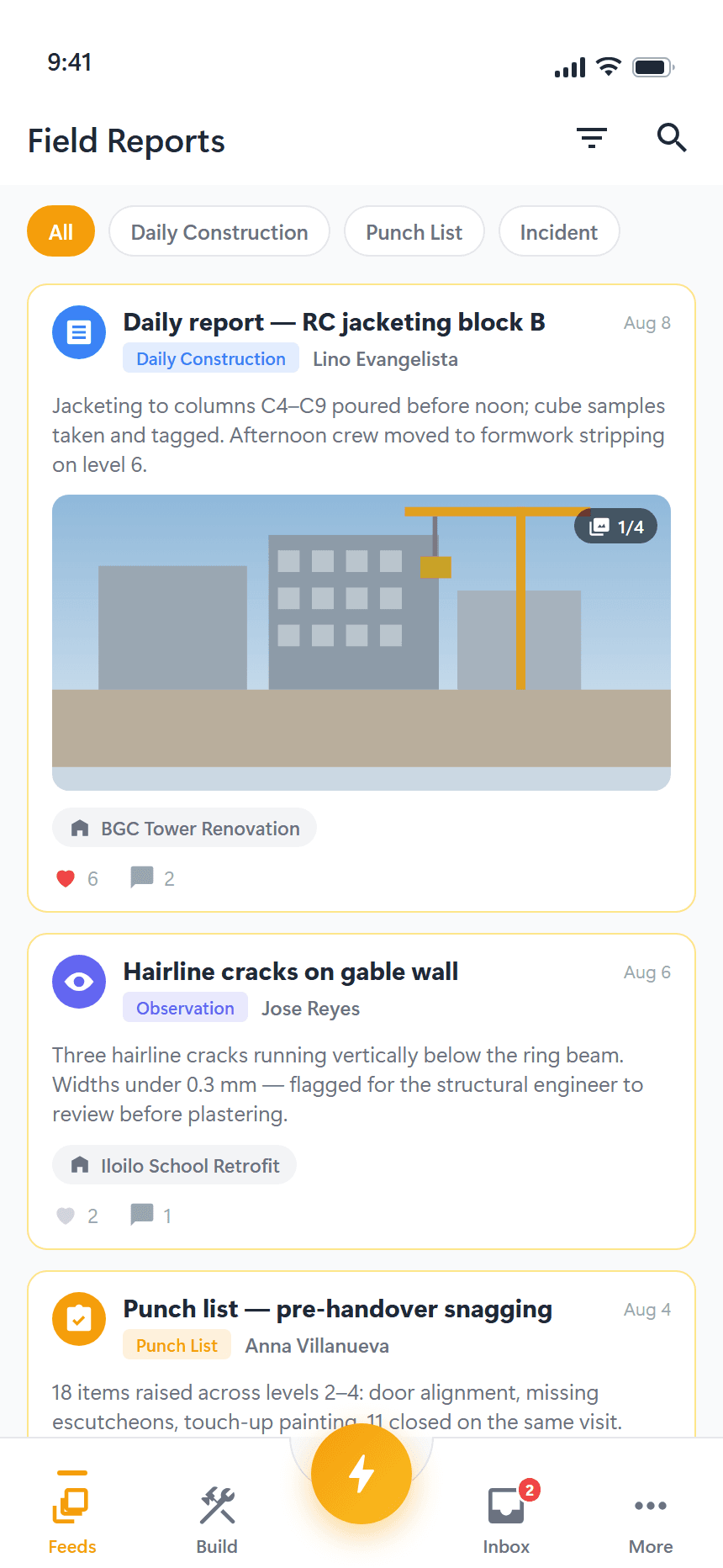 Report from site, with photos